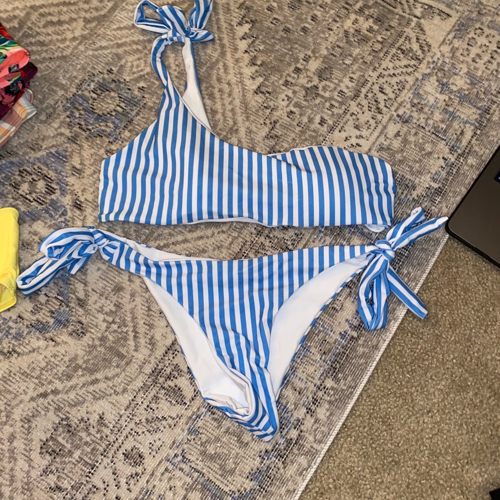 Blue sailor striped one shoulder bikini